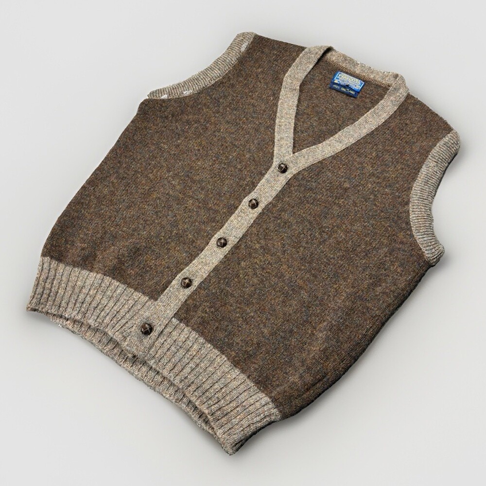 VTG 60s 70s XL Pendleton Knit 100% Virgin Wool Sweater Vest Brown
